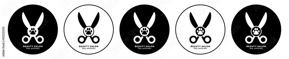 Flat linear design. Barber icon for apps, web sites and public use. Scissors with a trace of a pet. Beauty Salon for animals - Vector	