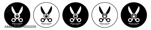 Flat linear design. Barber icon for apps, web sites and public use. Scissors with a trace of a pet. Beauty Salon for animals - Vector	