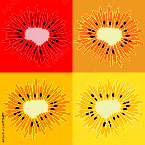 Bright vector illustration with kiwi fruits on isolated squares.