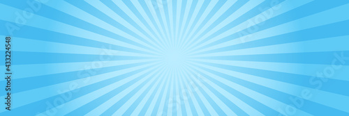 Vector background in comic book style with sunburst and gradient. Retro pop art design. Long horizontal banner.