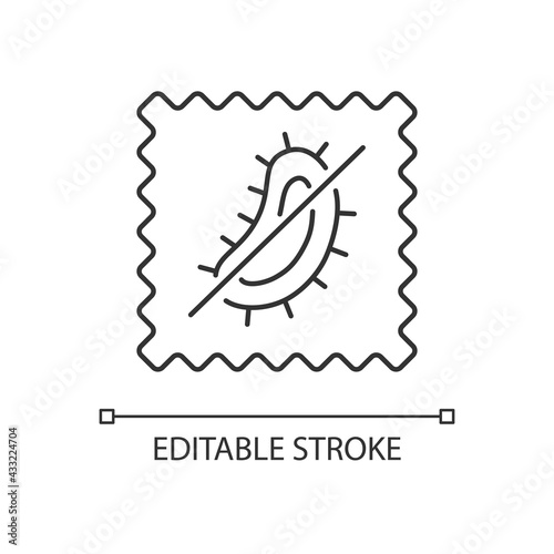 Antimicrobial fabric feature linear icon. Material property against bacteria and mold. Thin line customizable illustration. Contour symbol. Vector isolated outline drawing. Editable stroke
