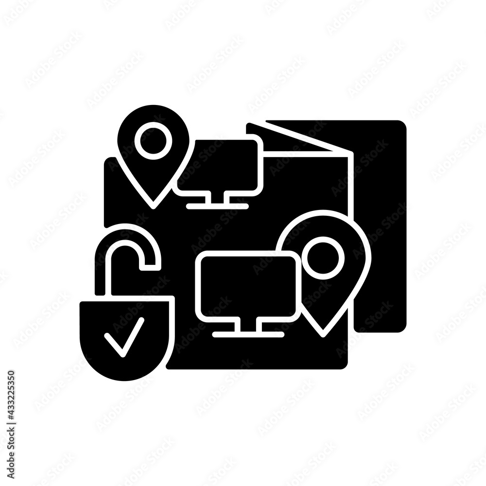 Remote co-watching black glyph icon. Virtual co-viewing. Stay-at-home activity. Video chat platform. Online entertainment with friends. Silhouette symbol on white space. Vector isolated illustration Remote co-watching black glyph icon. Virtual co-viewing. Stay-at-home activity. Video chat platform. Online entertainment with friends. Silhouette symbol on white space. Vector isolated illustration