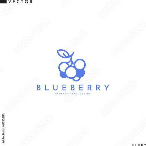 Blueberry logo. Isolated berries on white background. Line art