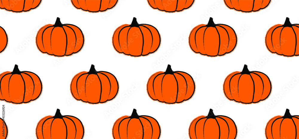 Cartoon drawing pumpkins for happy halloween party on 31 october fest. Pumpkin, pictogram. Flat vector sketch sign. Banner or card.