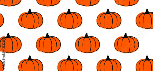Cartoon drawing pumpkins for happy halloween party on 31 october fest. Pumpkin, pictogram. Flat vector sketch sign. Banner or card.