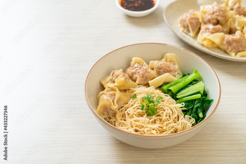 dried egg noodles with pork wonton or pork dumplings without soup dried egg noodles with pork wonton or pork dumplings without soup