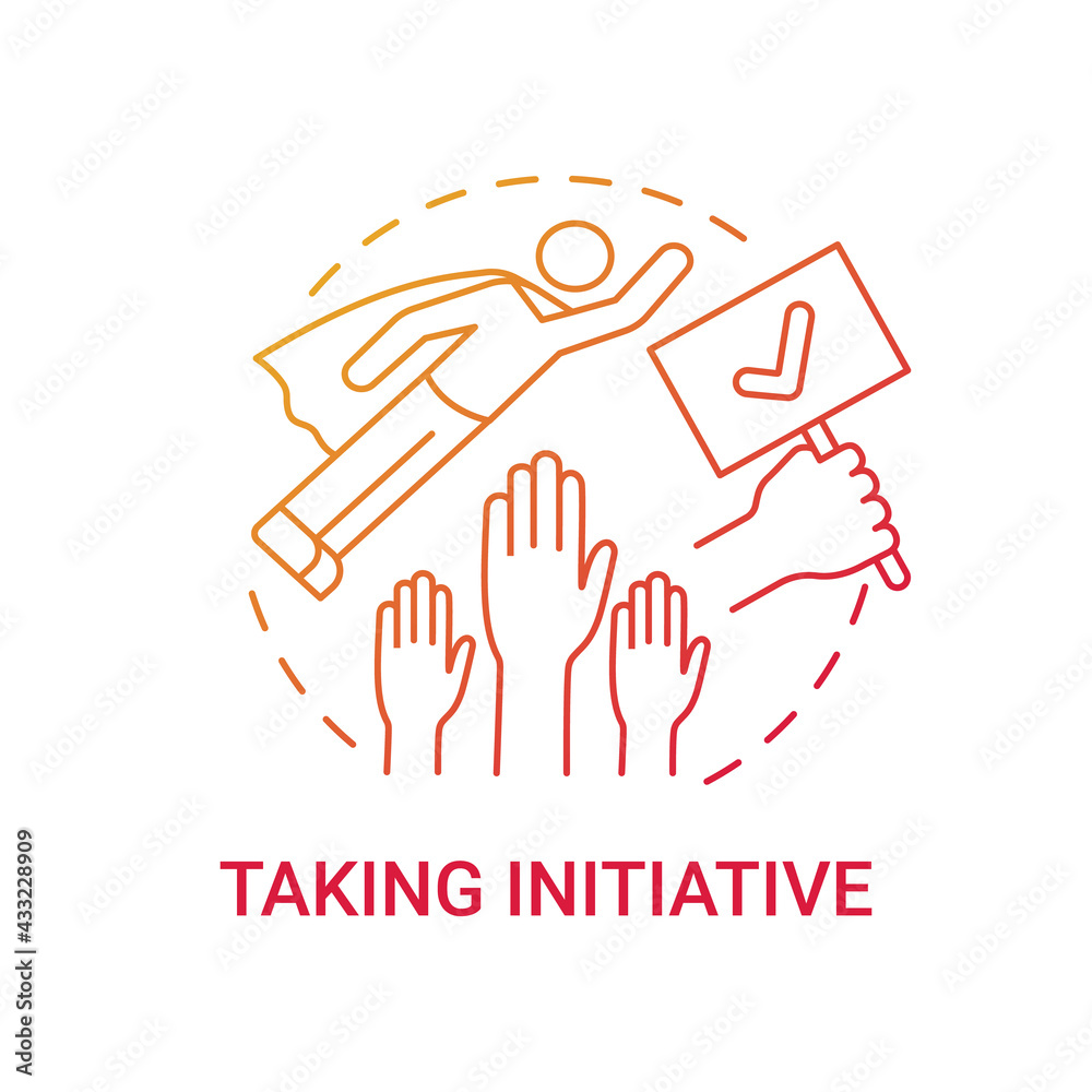 Taking initiative concept icon. Initiative skills demonstration idea thin line illustration. Making career plan. Opportunities consideration. Vector isolated outline RGB color drawing Taking initiative concept icon. Initiative skills demonstration idea thin line illustration. Making career plan. Opportunities consideration. Vector isolated outline RGB color drawing