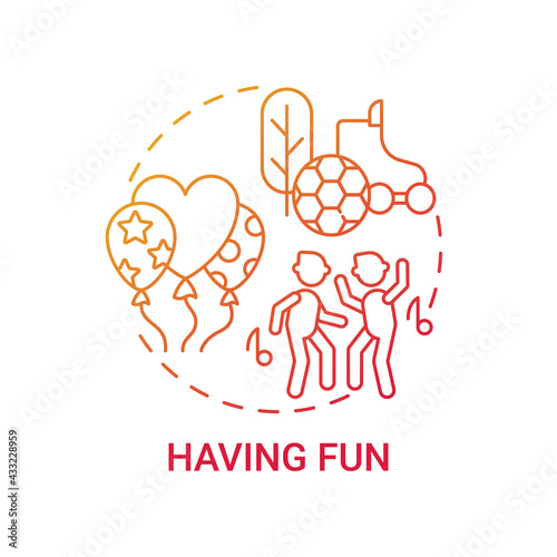 Having fun concept icon. Basic corporate core value idea thin line illustration. Employee engagement, communication improvement. Boosting creativity process. Vector isolated outline RGB color drawing