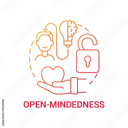 Open-mindedness concept icon. Personal value idea thin line illustration. Open-minded person. Curiosity, awareness development. Cognitive strength. Vector isolated outline RGB color drawing