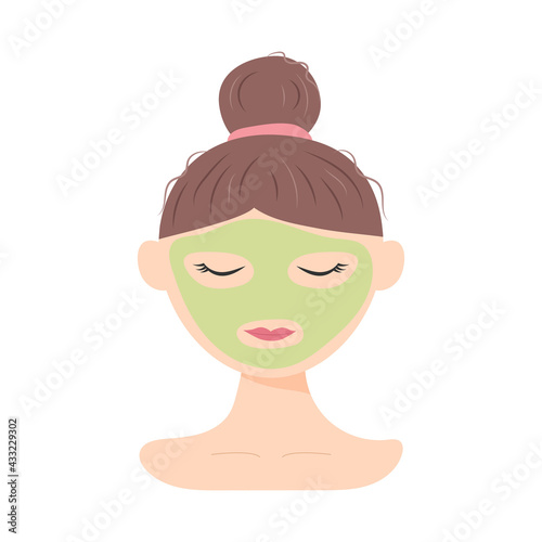 Woman applies a facial mask. Vector illustration