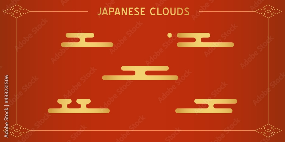 Japanese clouds vector isolated elements. Oriental style geometry simple pattern.