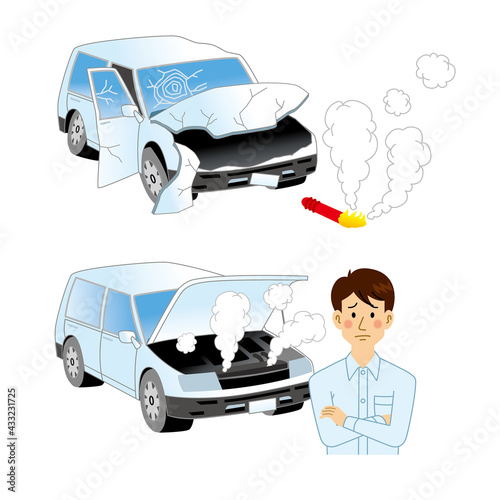 車が故障して発煙筒を焚くドライバー