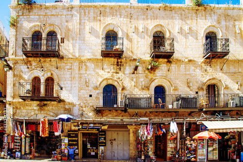 Facade of a house near the Jaffa Gate, old town of Jerusalem, Israel. photo