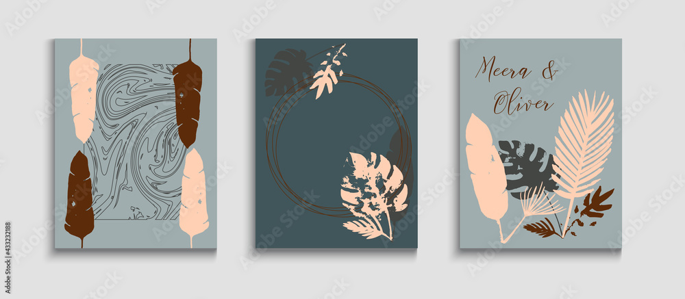 Abstract Retro Vector Posters Set. Japanese Style Invitation. Tie-Dye,