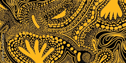 Web banner giallo nero Memphis pattern. Doodles. Illustrazione grafica creativa. Sfondo moderno