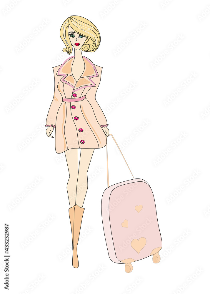 beautiful elegant Doodle Girl With A Suitcase beautiful elegant Doodle Girl With A Suitcase