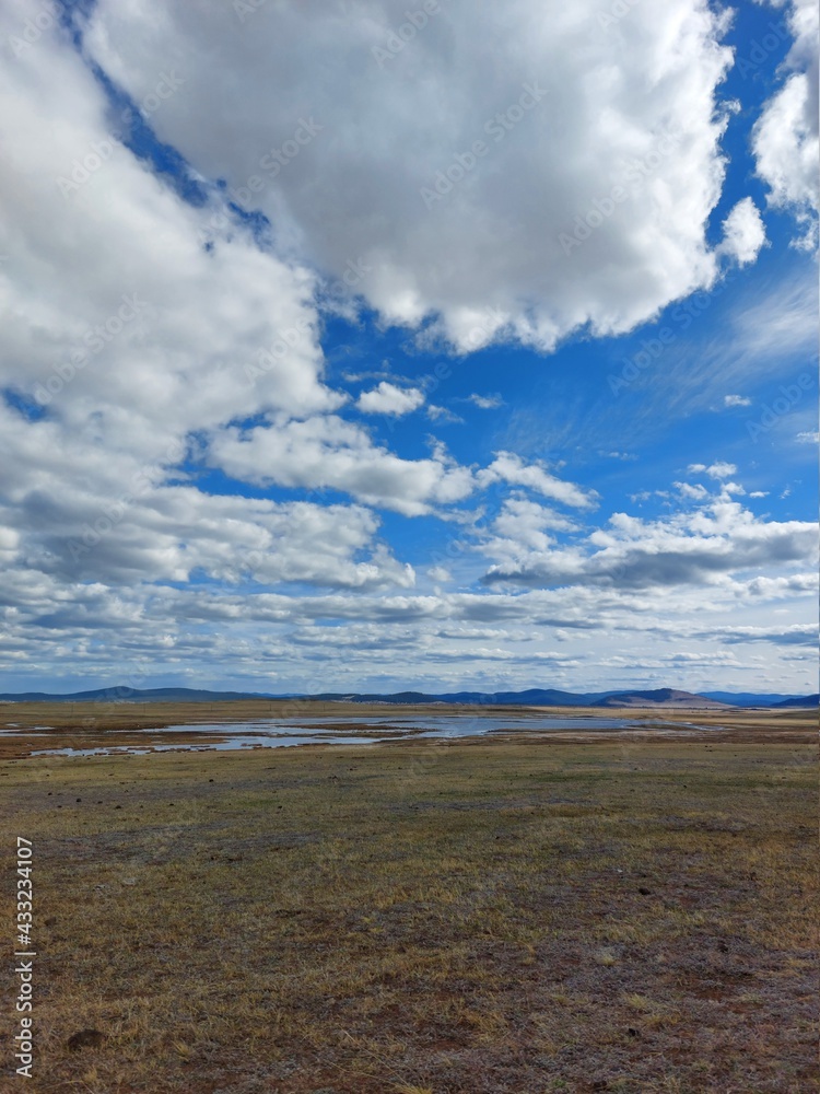 landscape with river lake and clouds landscape with river lake and clouds