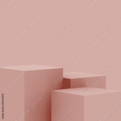 3d dusty pink stage podium scene minimal studio background. Abstract 3d geometric shape object illustration render. Display for cosmetic fashion product. Natural monochrome color tones.