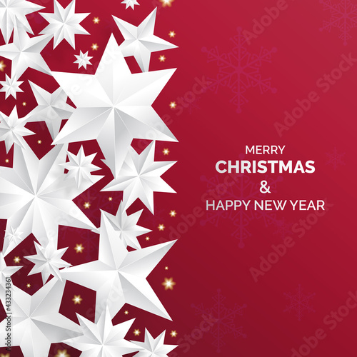 Red christmas background with sparkling silver stars