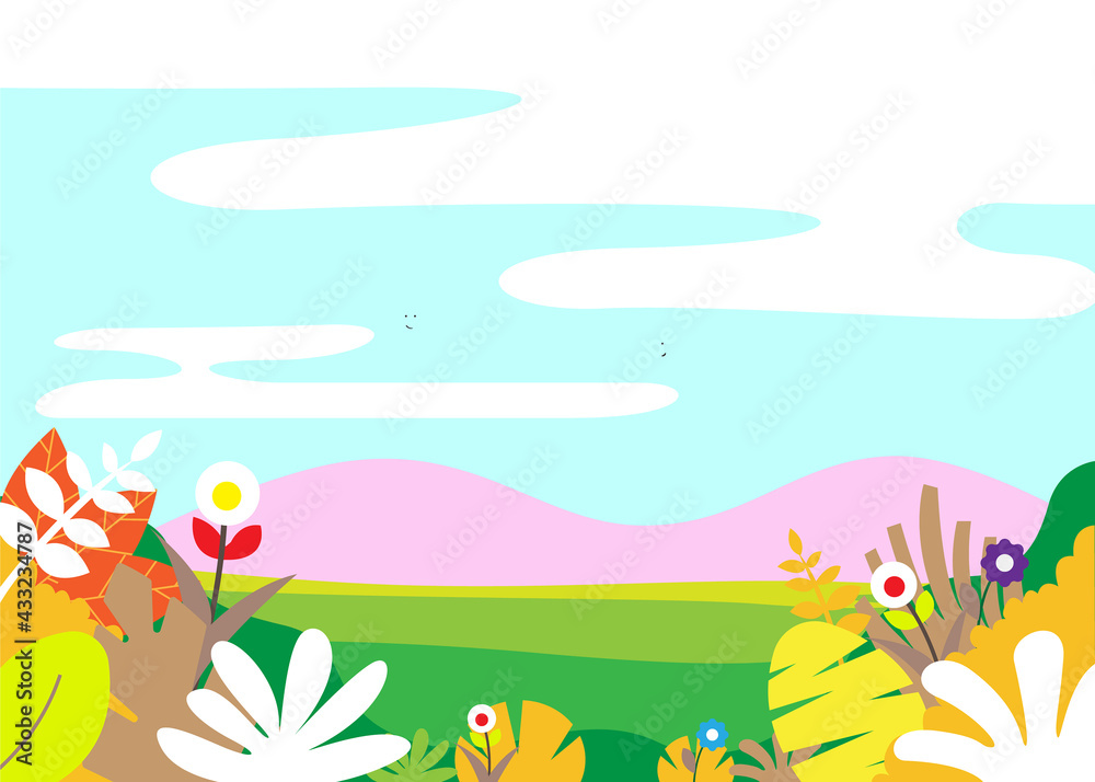 Flat vector illustration. Summer background. Sunny day background