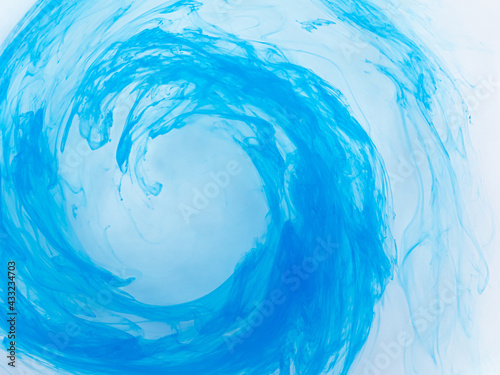 水中の絵の具 回転しながら流れる青
