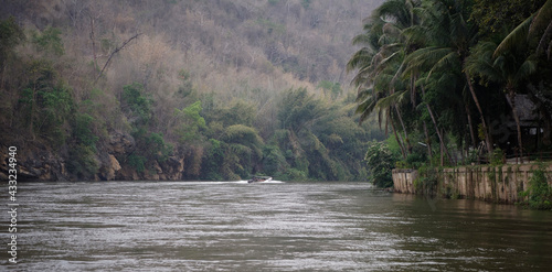 ourists went by boat to the place of rafting photo