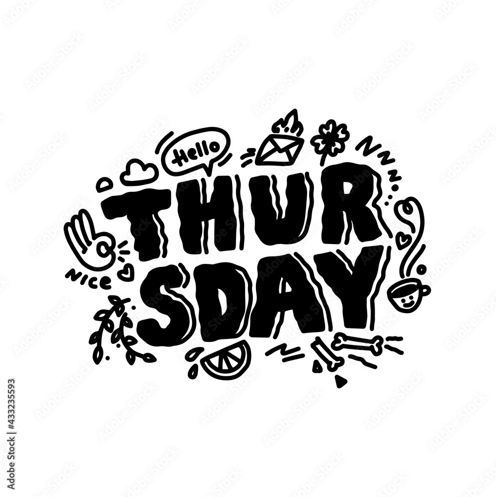 Thursday doodle inspiration quote. Sketch cart on calendar,cafe ...