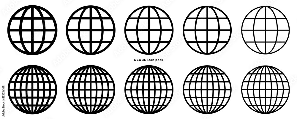 Globe icon set. Web globe flat linear icons. Silhouette of the globe with meridians. Vector elements. - obrazy, fototapety, plakaty 