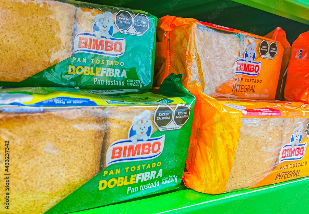 Bimbo toasted white bread Doble Fibra Integral packaging supermarket