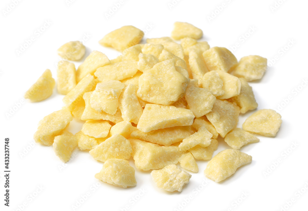 small pile of cocoa butters isolated on white background small pile of cocoa butters isolated on white background