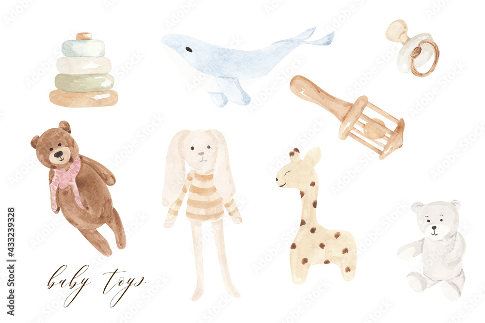 Watercolor boho baby toys Stock Illustration | Adobe Stock