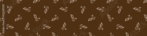 Seamless minimalist doodle flower border pattern. Calm earthy color edge banner. Simple modern scandi unisex baby design. Organic childish gender neutral masking tape design. Hand drawn floral trim.