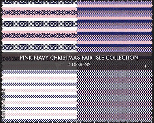 Pink Navy Christmas Fair Isle Seamless Pattern Collection