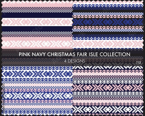 Pink Navy Christmas Fair Isle Seamless Pattern Collection