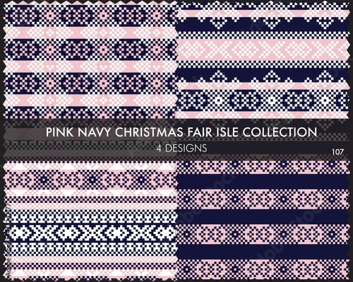 Pink Navy Christmas Fair Isle Seamless Pattern Collection