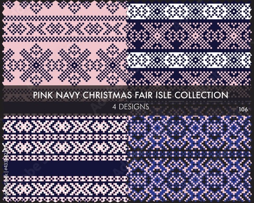 Pink Navy Christmas Fair Isle Seamless Pattern Collection