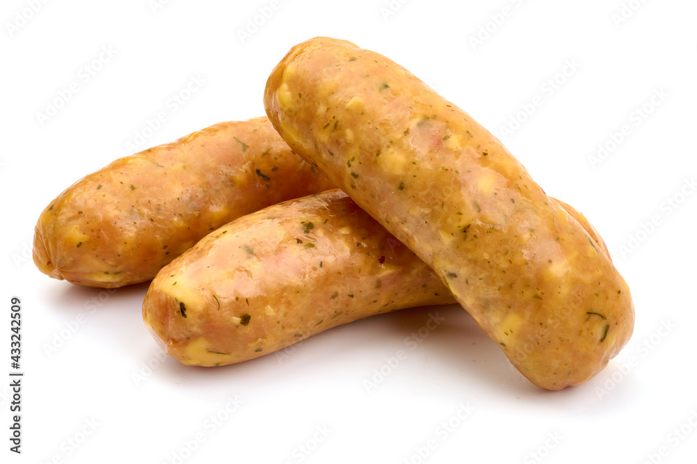 Smoked sausages for grill, isolated on white background. High resolution image Smoked sausages for grill, isolated on white background. High resolution image
