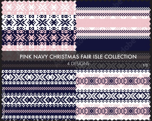 Pink Navy Christmas Fair Isle Seamless Pattern Collection