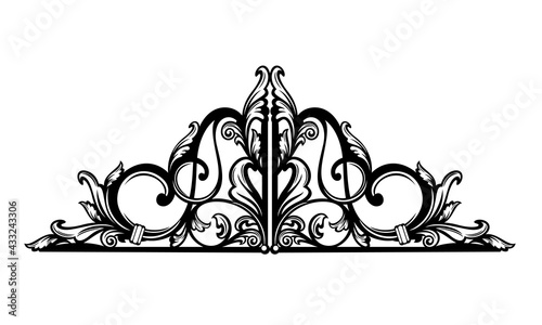 antique style calligraphic floral page divider ornament - black and white vintage vector decorative outline