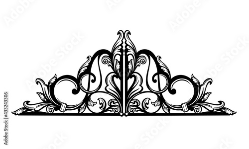 antique style calligraphic floral page divider ornament -  black and white vintage vector decorative outline