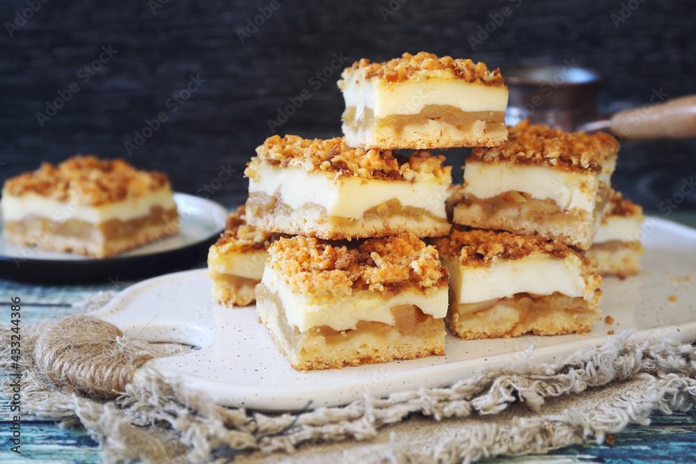 Grated apple tart with custard and cezve for coffee breaks Grated apple tart with custard and cezve for coffee breaks