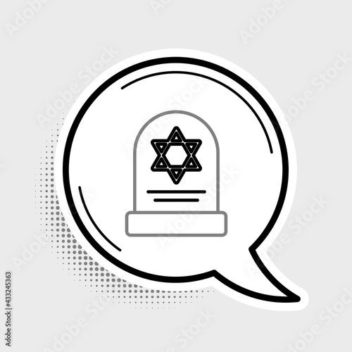 Line Tombstone with star of david icon isolated on grey background. Jewish grave stone. Gravestone icon. Colorful outline concept. Vector