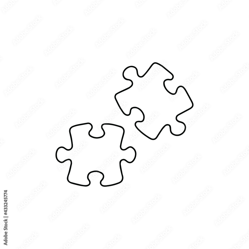 Puzzle icon. Drawing, isolated on white background. Two pieces of a puzzle. Puzzle icon. Drawing, isolated on white background. Two pieces of a puzzle.