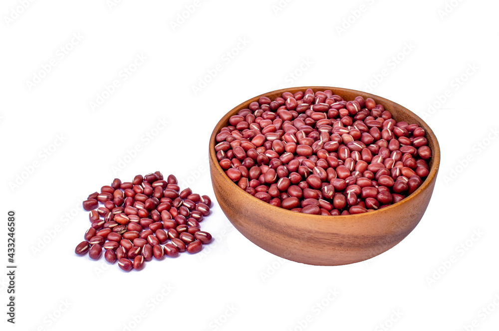 red beans in wooden bowl on white background red beans in wooden bowl on white background