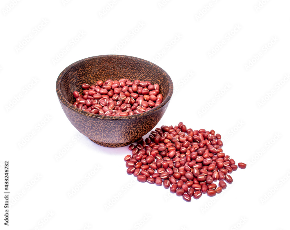 red beans in wooden bowl on white background red beans in wooden bowl on white background