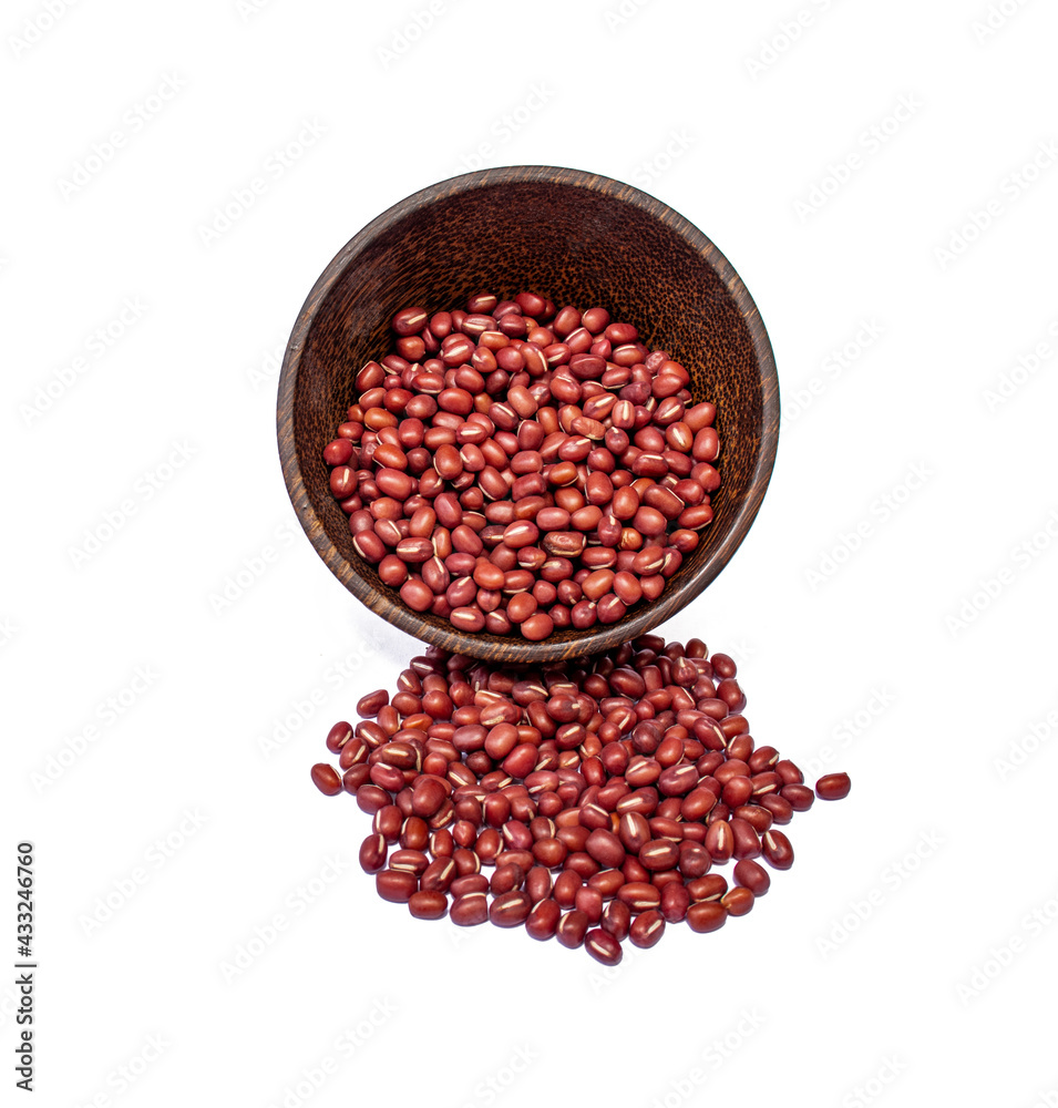 red beans in wooden bowl on white background red beans in wooden bowl on white background