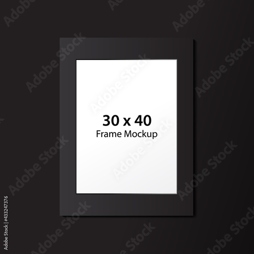 Portrait 30x40 photo frame mockup. Black frame mock up vector design