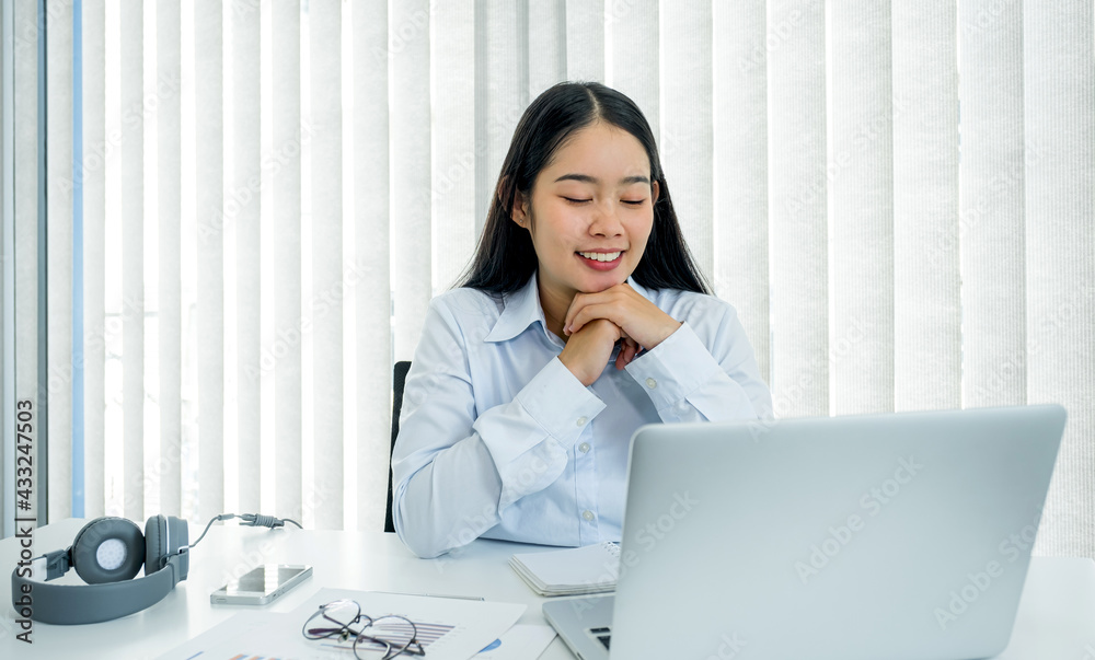 Young Asian businesswoman virtual video conference meeting concept work at home due to social distancing Young Asian businesswoman virtual video conference meeting concept work at home due to social distancing