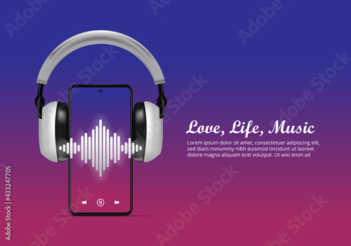 Music streaming mobile app design. Music streaming, podcast with smartphone