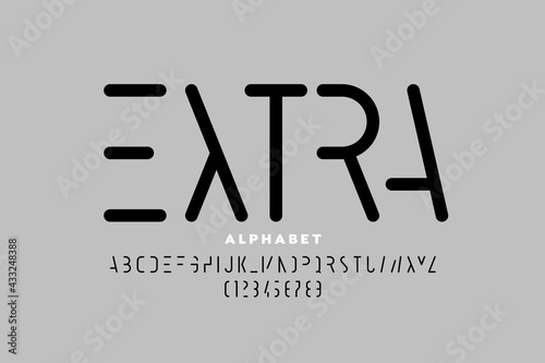 Minimalistic style font design, modern thin line typography, alphabet letters and numbers vector illustration